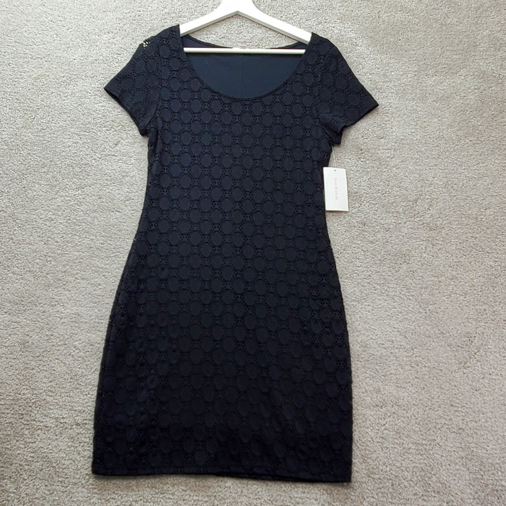Isaac Mizrahi Sheath Dress Womens Medium Black Eyelet Lace Short Sleeve Capsule